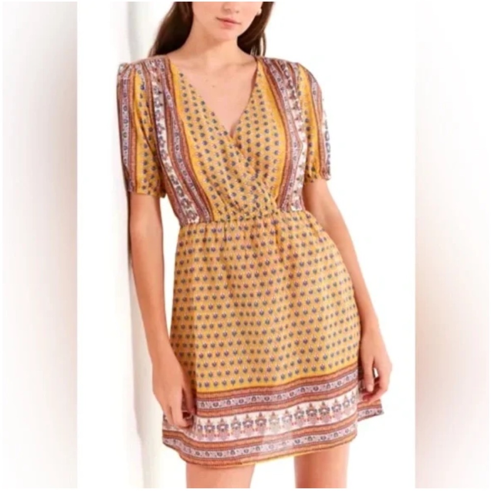 Urban Outfitters Yellow Blue Floral Paisley Lightweight Summer 100% Cotton Dress